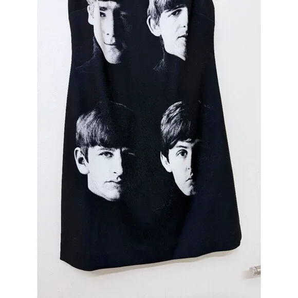 NWT Alice + Olivia The Beatles Clyde Shift Mini Dress Fab Four Portrait Black 0 - Picture 7 of 13